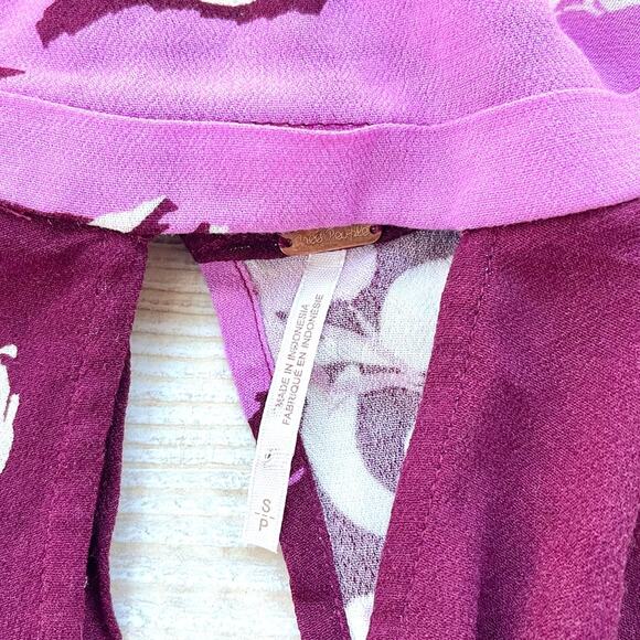 Free People Say You Love Me Open Back Floral Blouse | Plum Size Small - Picture 2 of 6